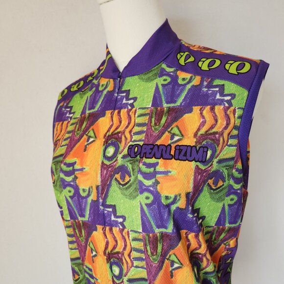 Vintage Pearl Izumi Made in USA Face Printed Cycling Top Sleeveless Zip-Up - Picture 4 of 11